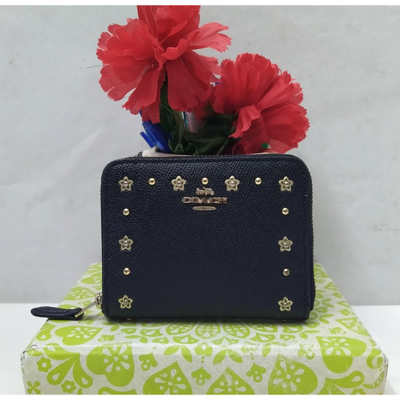 Coach Black Leather Zip Around Credit Card Square Wallet - Picture 2 of 13